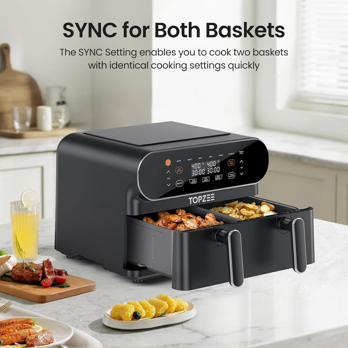 11-QT Large Air Fryer - 8 in 1 XL Airfryer with Flex Basket, Divider for Dual Cooking, Preheat, Air Fry, Roast, Broil, Bake, Reheat, Dehydrate, French Fries, Dishwasher Safe, Black