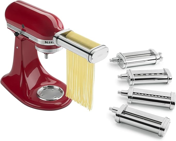 KitchenAid® 7 Quart Bowl-Lift Stand Mixer, Empire Red & KSMPDX Pasta Deluxe Set Stand Mixer Attachment, 5 Piece, Stainless Steel