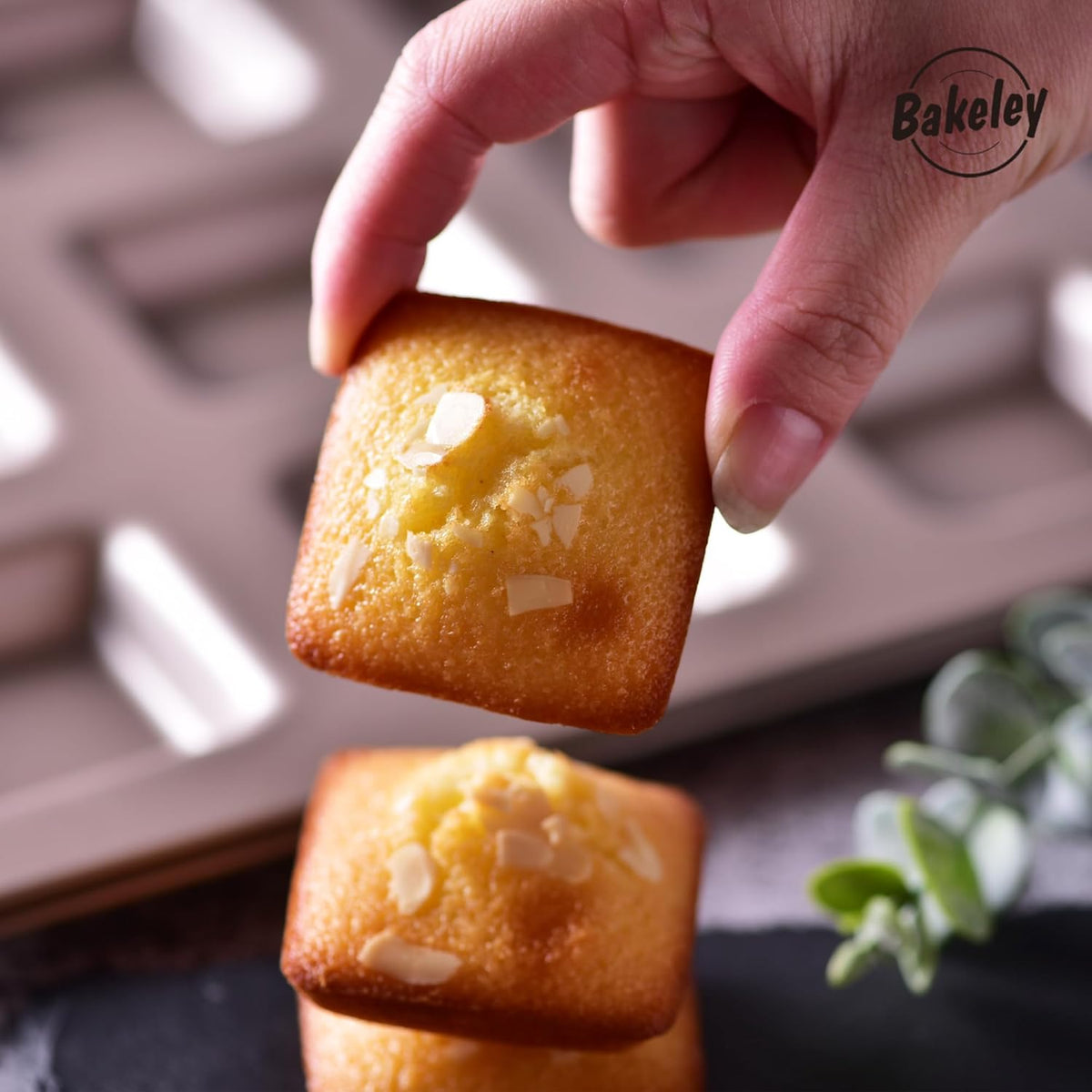 Financier Cake Pan, 9-Cavity Non-Stick Square Muffin Pan Biscuits Cookies Bakeware for Oven Baking (Champagne Gold)