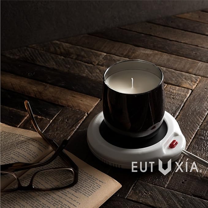 Eutuxia Mug Warmer for Home & Office. Great for Warming Up Cups, Coffee Mugs, Wax, and Beverages on Desks, Tables & Countertops. Electric Heated Plate Warms Quickly. Enjoy Hot Drinks on Cold Days.