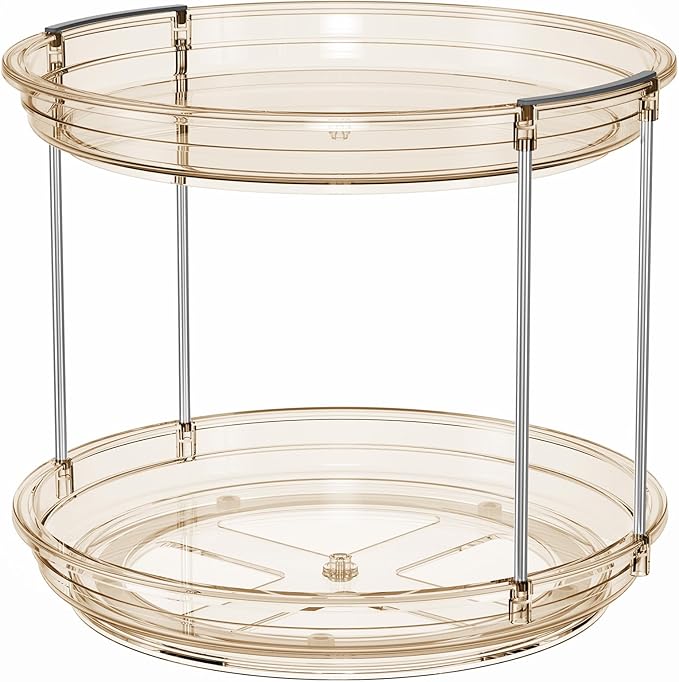 LAMU 2 Pack 2 Tier Lazy Susan Turntable Organizer 9.25'' Rotating Spice Rack Organization for Cabinet, Kitchen, Pantry, Countertop, Bathroom, Vanity, Medicine Cabinet Organizer, Amber
