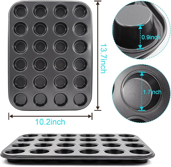 2 Packs Round Muffin Baking Pan, Premium Steel Muffin Pan for Baking, Nonstick Cupcake Tin Cheesecake Pans, Bakeware Muffin Top Pan (24 Cups, Black)
