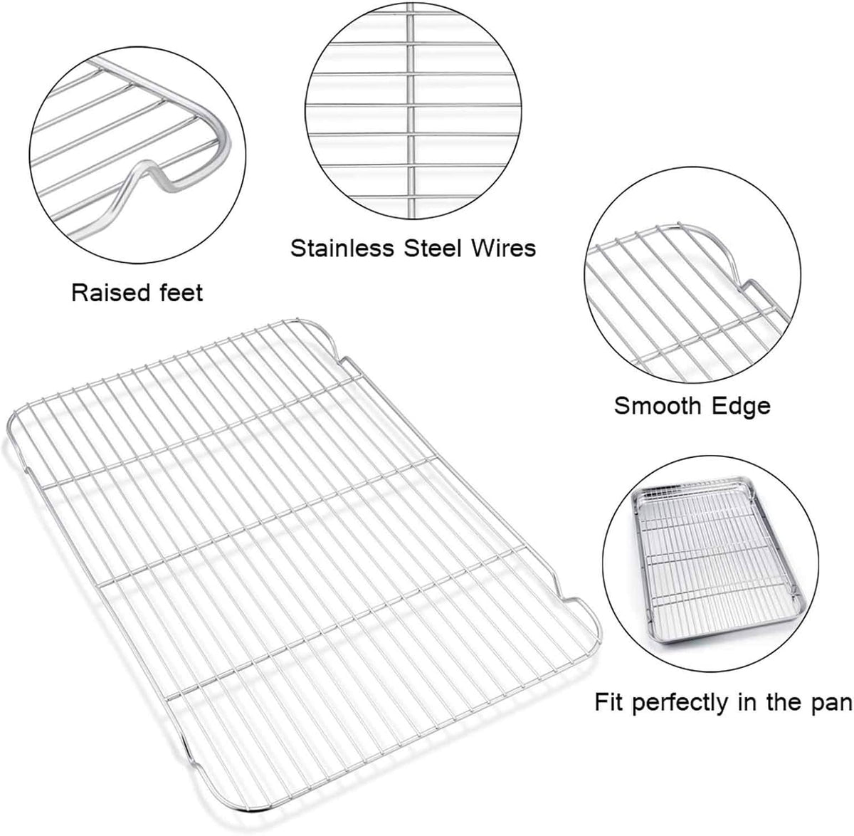 TeamFar Baking Sheet with Cooling Rack, Stainless Steel Half Size Cookie Sheet Pan and Baking Rack Set, 20’’×14’’×1’’, Non Toxic & Rust Free, Thick & Heavy Duty, Mirror Finish & Dishwasher Safe