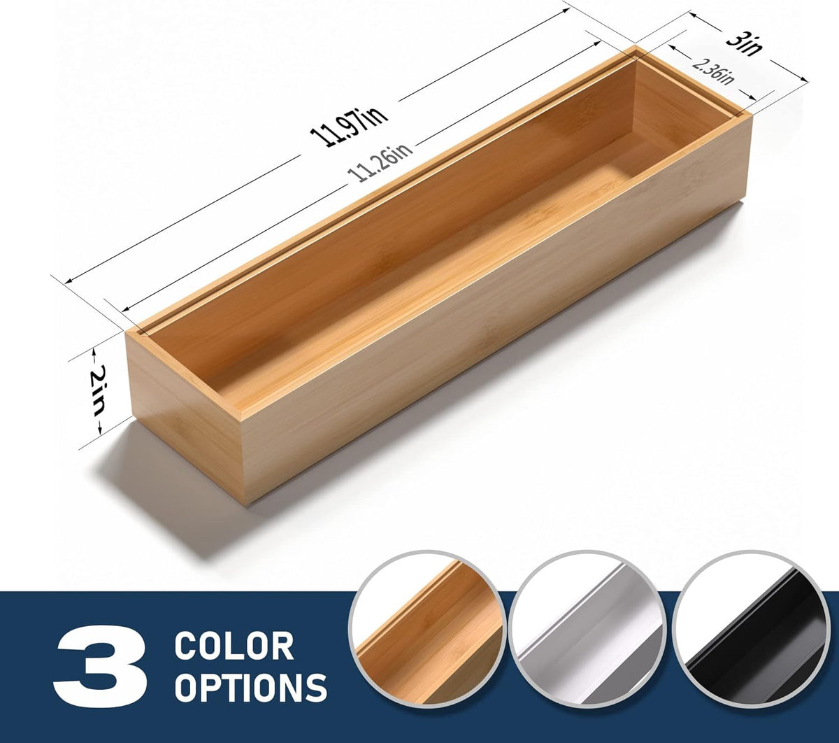 Silverware Tray for Drawer, Stackable Kitchen Bamboo Drawer Organizer 12" x 3" x 2" Set of 2