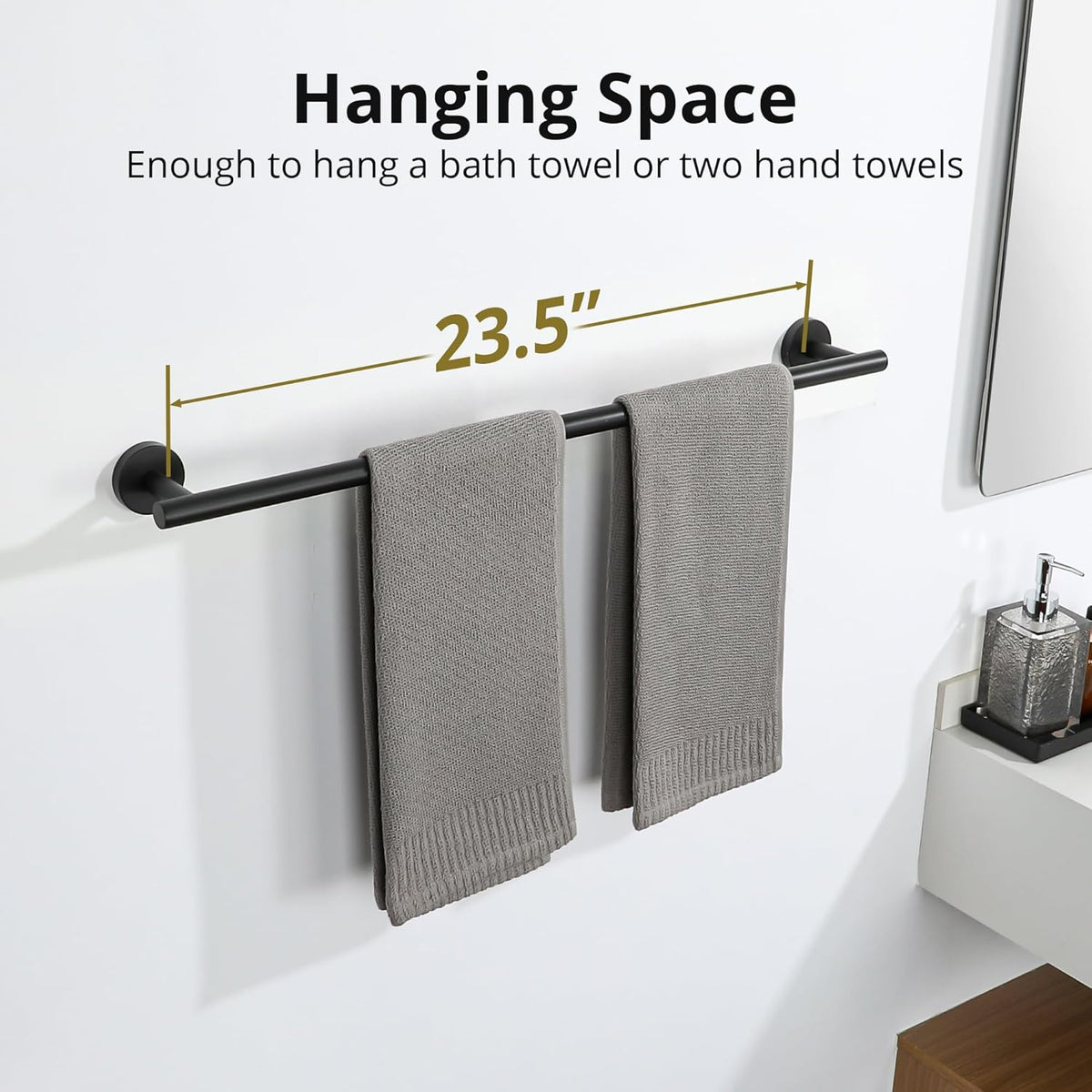 SAYAYO Black Towel Racks for Bathroom, 24 Inch Towel Bar Towel Rod Towel Holder Wall Mount SUS304 Stainless Steel (26 Inch Total Length)