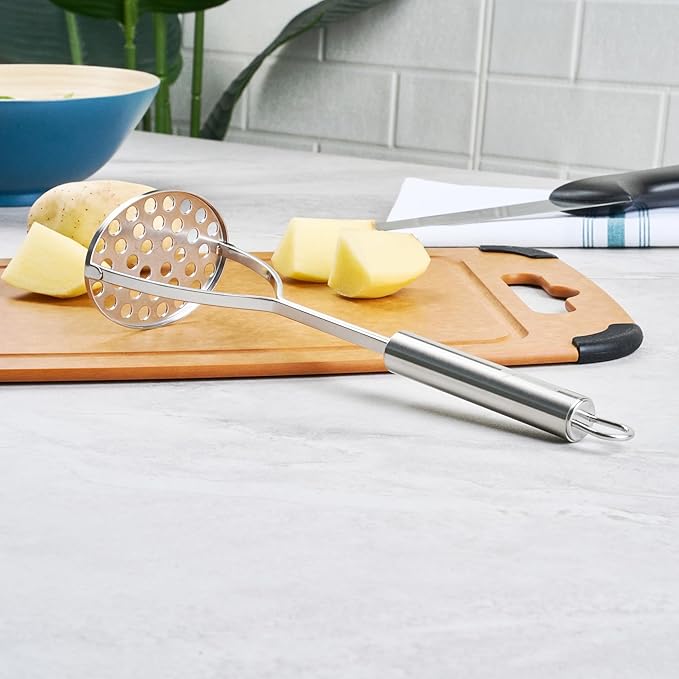 Restaurantware-German Standard Round-Faced Mashers With Ergonomic Handle, 6 Heavy-Duty Potato Mashers - Dishwashable, Durable, Stainless Steel Food Masher, For Avocado, Beans, Sweet Potatoes