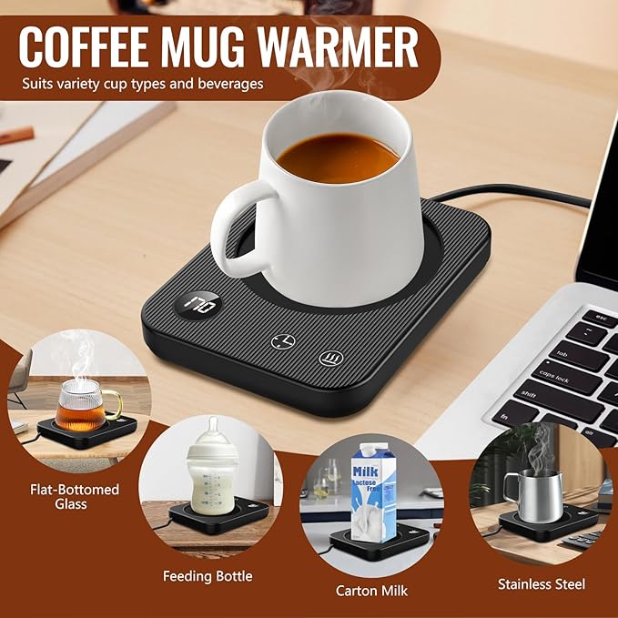 Mug Warmer,3-Temp Settings Coffee Mug Warmer,Automatic Shut Off Coffee Warmer,Mug Warmer for Desk with Anti-Scalding Silicone,Portable Coffee Cup Warmer,Coffee Warmer for Desk Suits for Various Mugs
