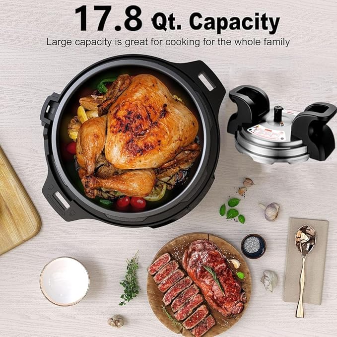 17.8QT Commercial Electric Pressure Cooker stainless steel Pressure Cooker | 24-hour Presetting |8 in 1 slow cooker with temperature control | LED Multifunction Food Warmer with nonstick pot