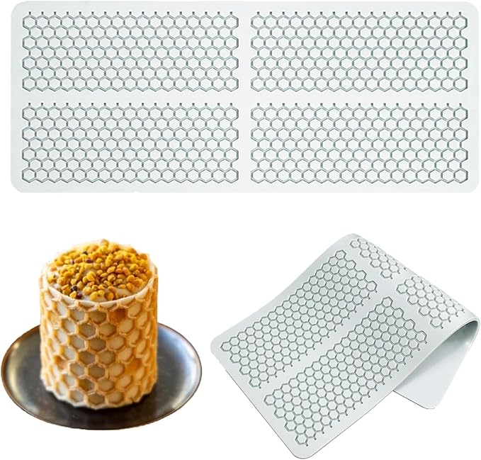 Jopgeey Honeycomb Molds Silicone (2 PCS) Fondant Tuile Molds with Hollow 3D Beehive Candy Silicone Lace Moulds for Baking, Polymer Clay, Sugar Craft Dessert Cupcake Cake Decorating