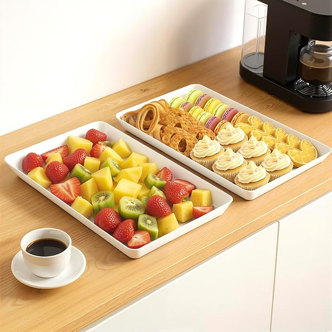 WOWBOX 3 pcs Serving Tray for Entertaining, Serving Platters for Fruit, Cookies, Dessert, Snacks, Reusable Plastic Trays for Serving Food and Pantry Organization in Kitchen & for Parties