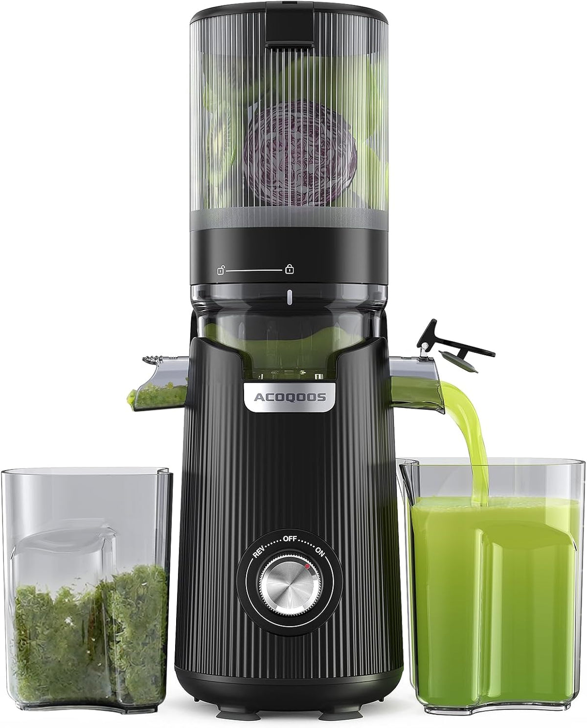 ACOQOOS Juicer Machines, 5.3" Wide Chute for Whole Fruit and Vegetable,1.8L Auto-Feed Time-Saver, Slow Masticating High Yield, Easy to Clean Cold Press Juicer with 2 Cups