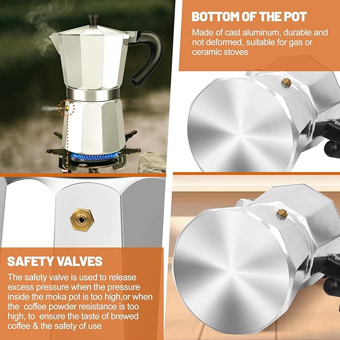 9 Cup Aluminum Espresso Stovetop Moka Pot Express Coffee Maker Percolator Italian Classic Mocha Coffee Machine for Italian and Cuban Cafe Brewing for Home & Camping 450ml 15oz
