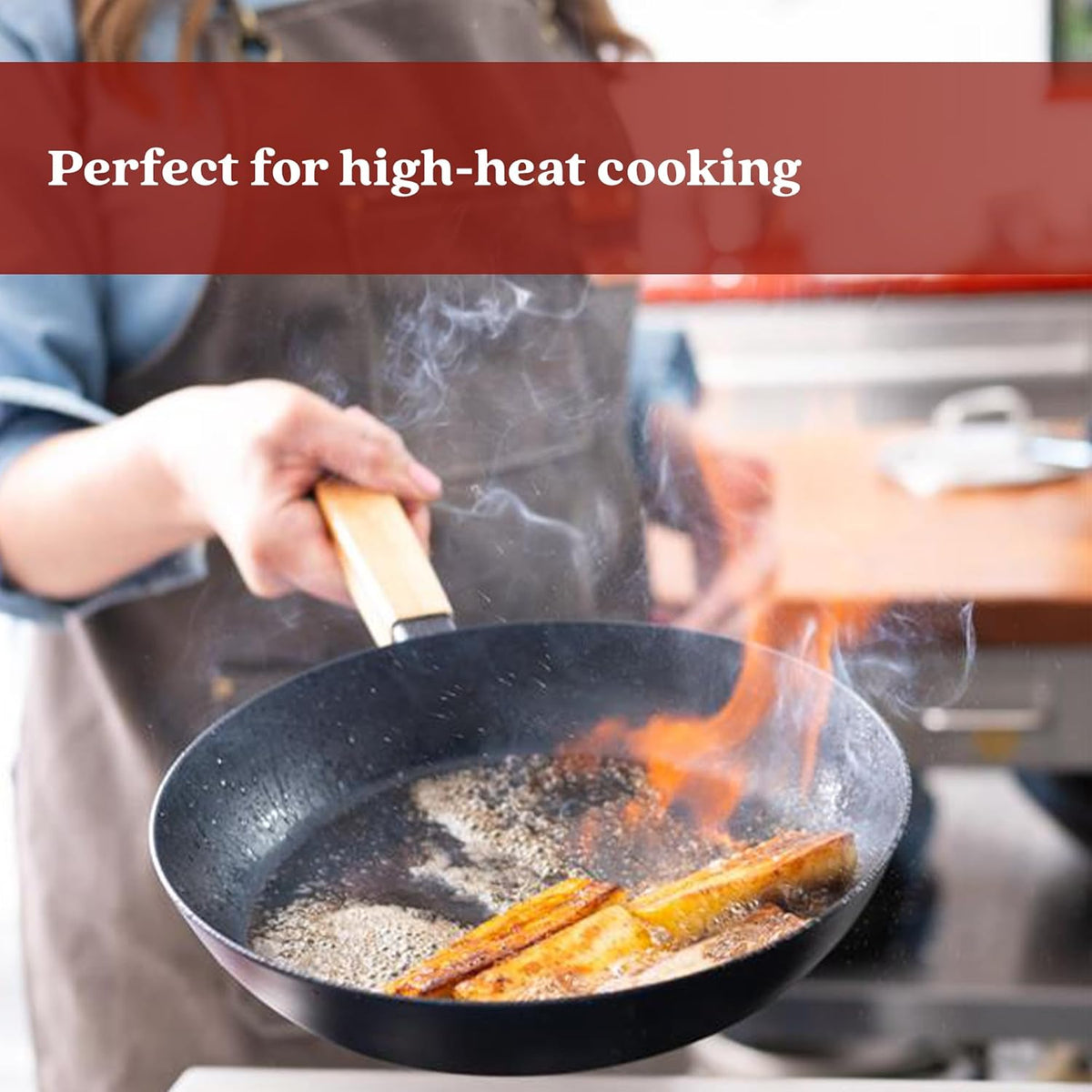 Alva Forest 9.5" Carbon Steel Frying Pan Pre-Seasoned, Lightweight Chef-Grade Skillet, Stay-Cool Acacia Handle, Natural Nonstick, Induction & All-Stove Compatible – Professional Restaurant Quality