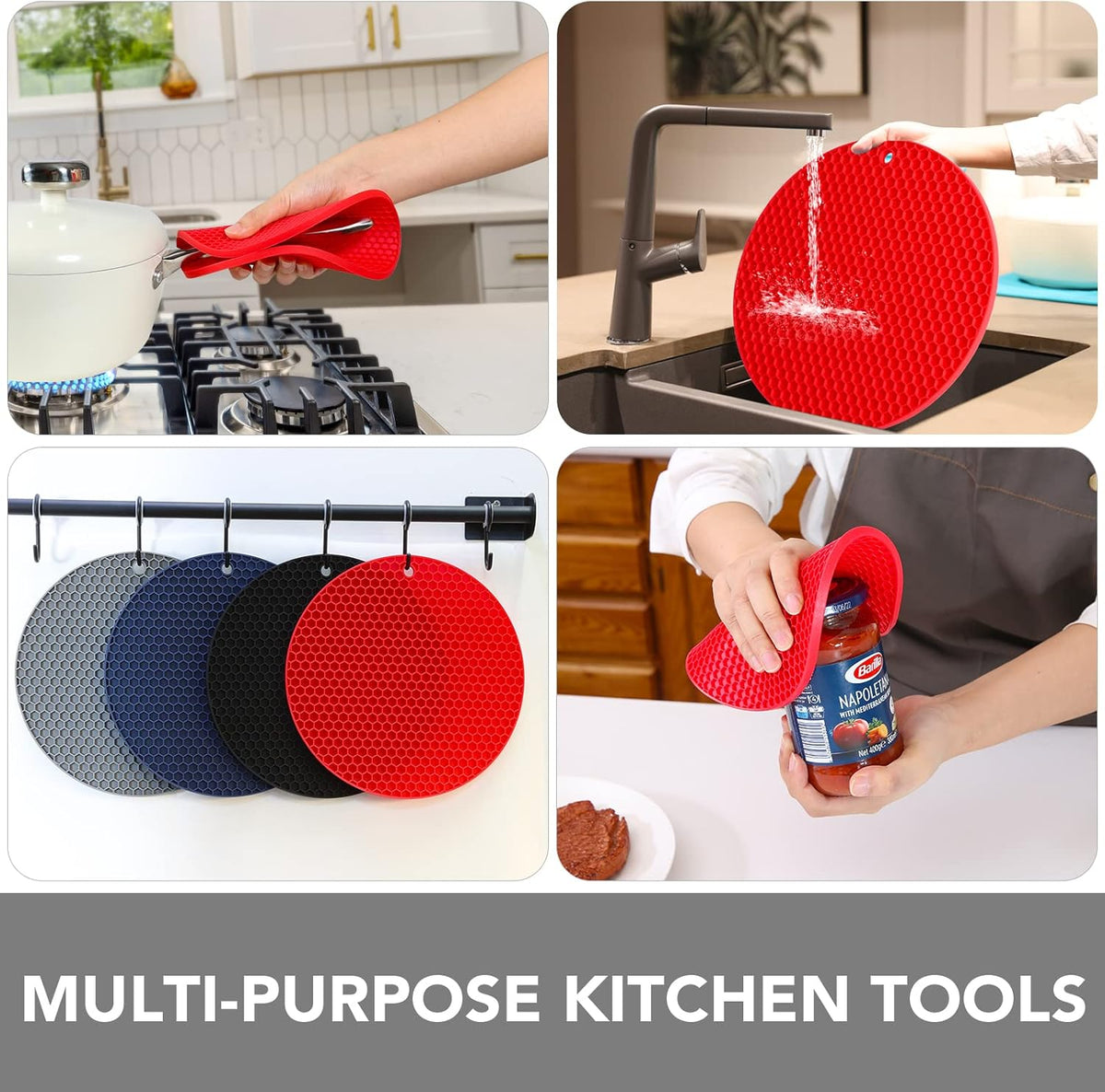 Joyhalo Trivets for Hot Dishes - Hot Pads for Kitchen, Silicone Pot Holders for Hot Pots and Pans, Silicone Mats for Kitchen Countertops, Table, Flexible Easy to Wash and Dry, Grey