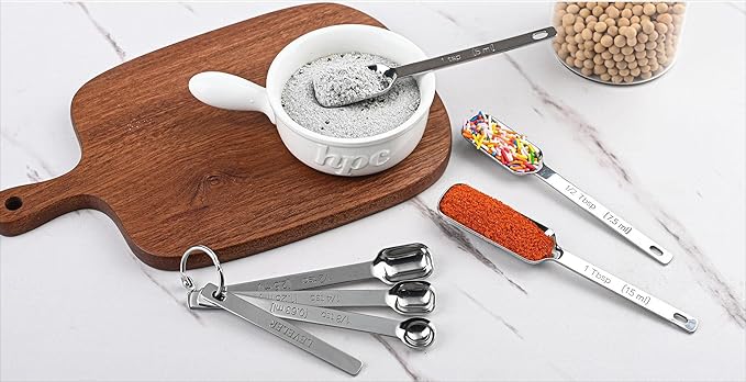 Measuring Spoons Set of 6, 18/8 Stainless Steel Measuring Spoons for Dry & Liquid, Spice Long Handle Tbsp Nesting Measure Spoon for Baking & Kitchen