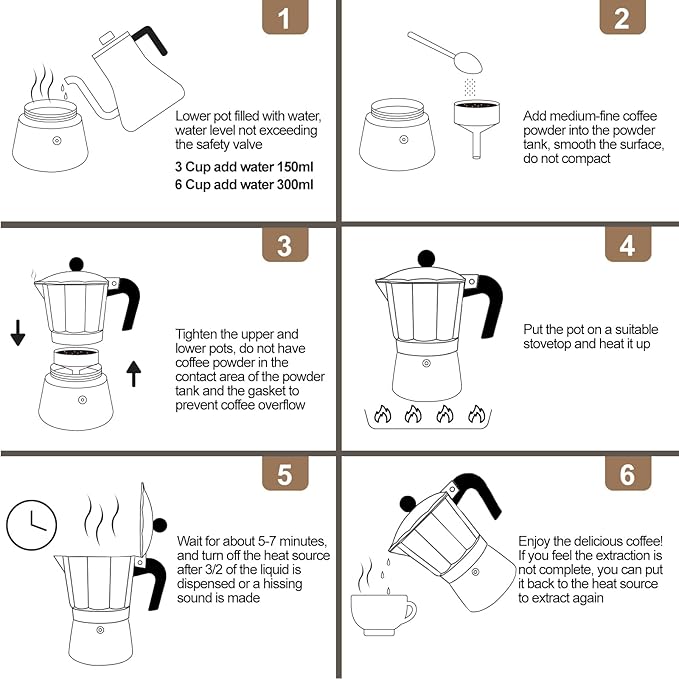 Aluminum 6 Cup 300ml Moka Pot Express Coffee Maker Stovetop Espresso Colorful Coffeemaker Italian Classic Style Brewing Greca Cafe Mocha Machine for Cafeteras Lover Camping Travel and Home Use 10oz