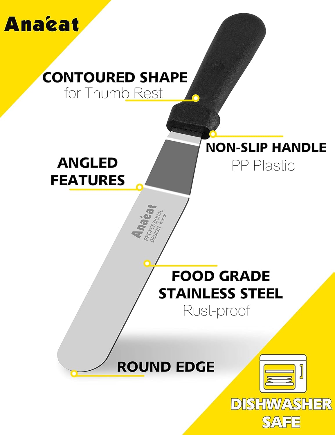 Anaeat Icing Spatula, Professional Cake Angled Offset Spatula with 12" Stainless Steel Blade - Thickened Frosting Knife with Durable Plastic Handle for Cake Decorating, Pastry & Baking