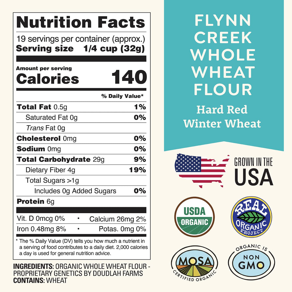 Organic Whole Wheat Flour 1.5 lb - Non-GMO, Pesticide-Free, Regenerative Organic Certified for Baking Bread, Pizza, Pasta, & More by Doudlah Farms