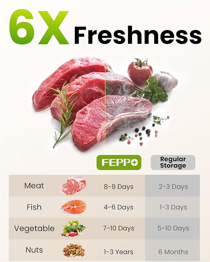 FEPPO Vacuum Sealer for Food with Visible Water Tank, Handheld Saver Compact Vacuum Sealer Machine with 30 Reusable Bags for 6X Preservation & Fresh, White