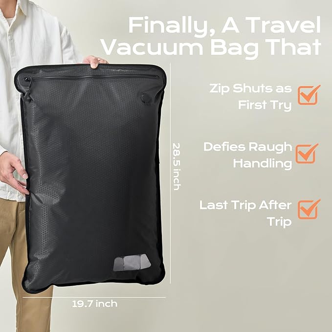 Essential Vacuum Bags for Travel Luggage with Electric Pump, Reusable Compression Bags for Checked Suitcases, Vacuum Seal Spacesaver for Cloth Packing(2Large+Pump)