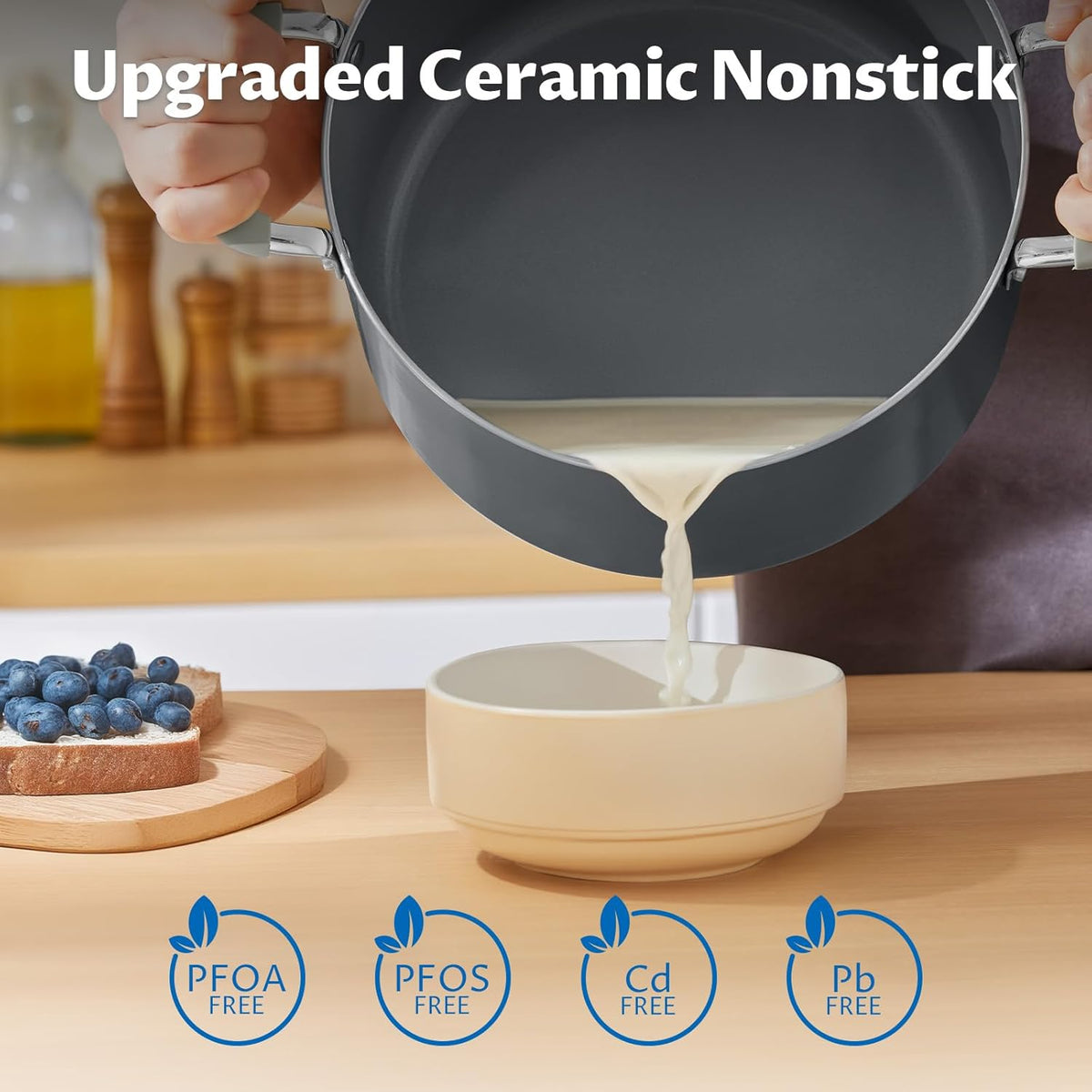 12 Quart Pot with Lid, BEZIA Ceramic Nonstick Stock Pot with Lid, Induction Ready, Large Cooking Pot with Silicone Handle, Compatible with All Cooktops, Dishwasher Safe