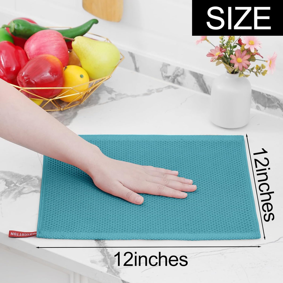 Homaxy 100% Cotton Waffle Weave Kitchen Dish Cloths, Ultra Soft Absorbent Quick Drying Dish Towels, 12 x 12 Inches, 6-Pack, Lake Blue