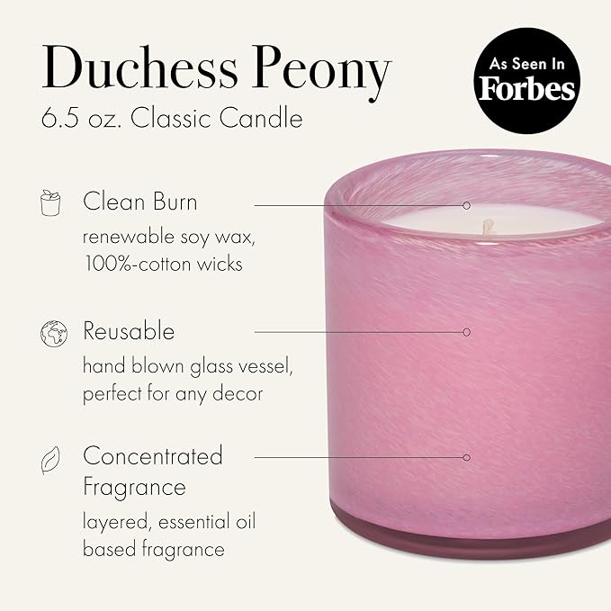 LAFCO New York Classic Candle, Duchess Peony - 6.5 oz - 50-Hour Burn Time - Reusable, Hand Blown Glass Vessel - Made in The USA