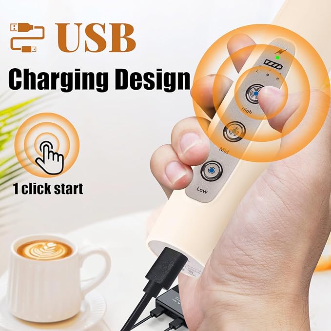 Nahida Beige Milk Frother Wand for Coffee,Handheld Rechargeable Electric Whisk with Stand