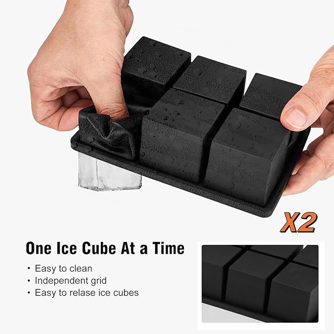 Samuelworld Premium Ice Tray Combo (3 Pack), Large Ice Sphere Maker & New Upgraded Ice Cube Trays, Food Grade, Easy To Use, Spill-Free Integrated Funnels, Whiskey Bourbon Cocktails, Black
