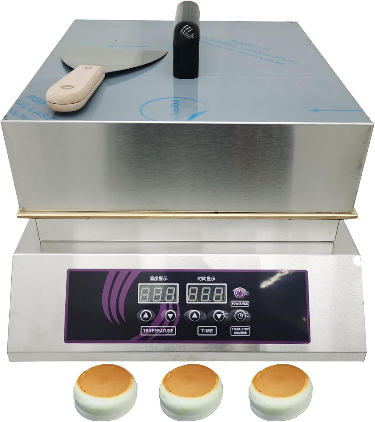 Electric Dorayaki Baker Pancake Making Machine Non-Stick Pancake and Waffle Maker Commercial Stainless Steel Single Station Muffin Machine Time and Temperature Adjustable 110V