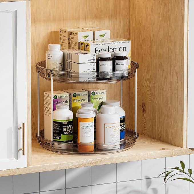 LAMU 2 Tier Lazy Susan Turntable Organizer 9.25'' Rotating Spice Rack Organization for Cabinet, Kitchen, Pantry, Countertop, Bathroom, Vanity, Medicine Cabinet Organizer, Grey
