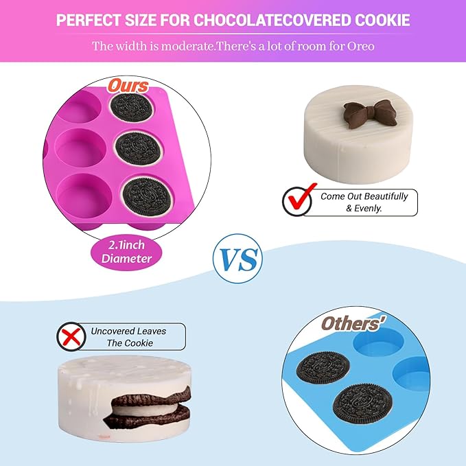 Sakolla 2 PCS Round Chocolate Cookie Molds, Cylinder Silicone Mold, Perfect for Chocolate Covered Oreos, Cake, Candy, Pudding, Mini Soap