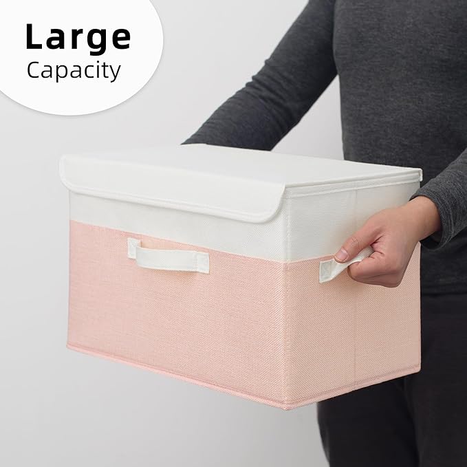 GRANNY SAYS Storage Baskets with Lids, Decorative Storage Boxes, Clothes Storage Bins for Closet, Foldable Storage Organizers, Pink, 2-Pack