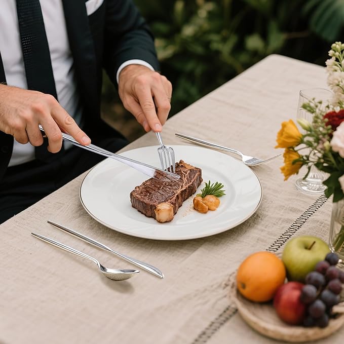 Rubtlamp 90Pcs Silver Plastic Silverware, Silver Plastic Thanksgiving Utensils, Plastic Cutlery Include 30 Knives, 30 Forks and 30 Spoons, Silverware Heavy Duty For Thanksgiving
