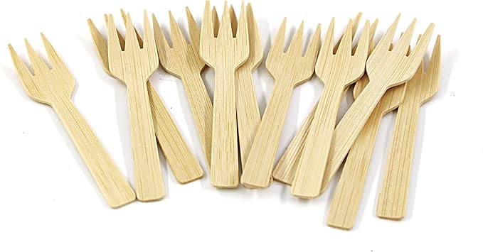 Bamboo Utensils | 200PK Mini-Bamboo Forks 3.54" Disposable Small 100% Biodegradable Compostable Cutlery Set Eco Friendly Renewable Natural