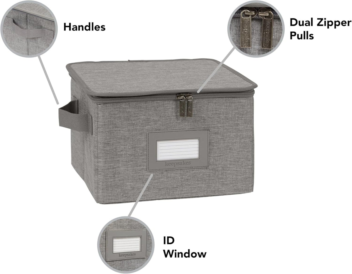 Covermates Keepsakes Dish Storage Box - Stackable, Reinforced Handles, China Storage, Grey Heather