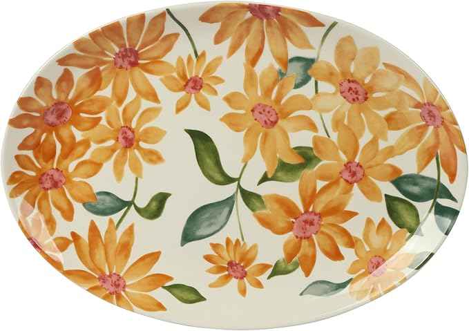 Bloomhouse Sunnyflower 2 Piece Hand-Painted Floral Stoneware Serving Set