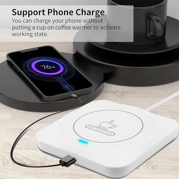 USB Coffee Mug Warmer: Candle Wax Warmer Smart Electric Cup Warmer Charge for Phone Home Desk Office Use Beverage Heating Plate with Gravity Switch for Hot Cocoa Milk Tea Water White