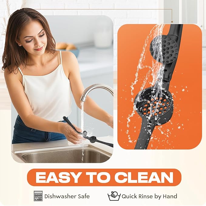 Kitchen Garlic Press, Rust Proof & Dishwasher Safe Garlic Mincer, Durable Garlic Crusher Set with Peeler＆Brush, Easy to Clean and Squeeze, Black