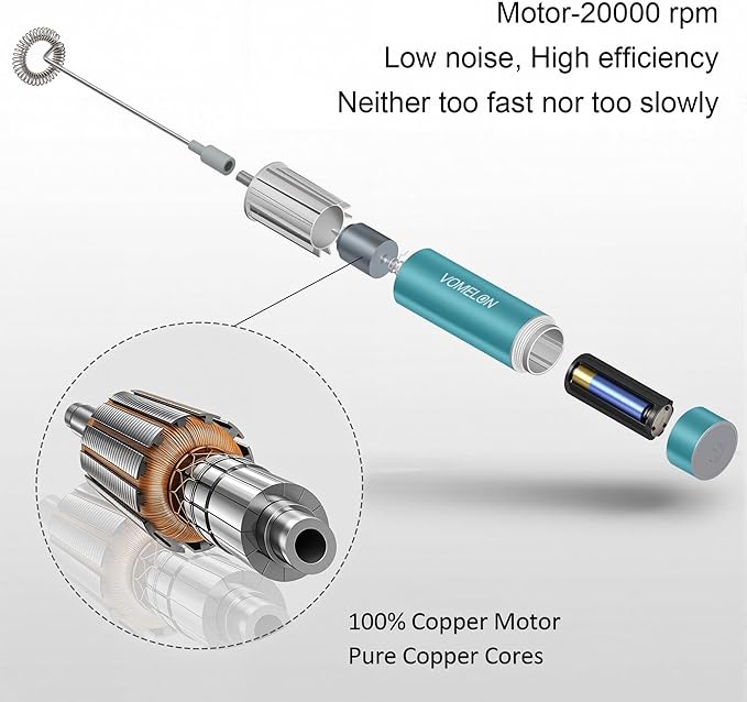 Milk Frother Handheld, Battery Operated Coffee Foamer Drink Mixer with 2 Stainless Steel Electric Whisks for Coffee, Latte, Cappuccino, Hot Chocolate, Protein， Batteries Included, Light Blue