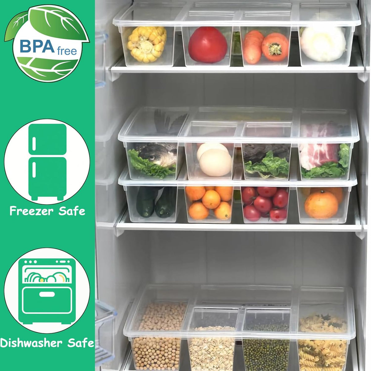 Taiuloo 2 Pack Divided Veggie Tray with Lid, 5 Compartment Salad Bar Containers for Fridge, Clear Snackle Box Organizer, Plastic Food Storage for Fruit, Vegetable, Snack, Meal Prep