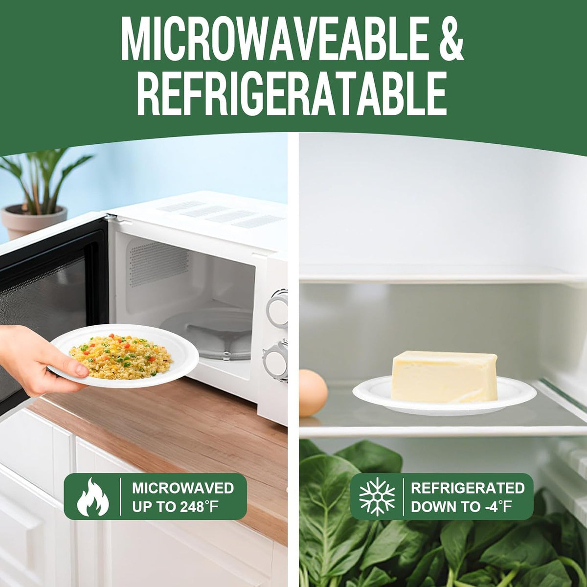 50 Compostable Paper Plates, Includes 25-9" & 25-7" Heavy Duty Disposable Plates, Biodegradable Sugarcane Bagasse, White