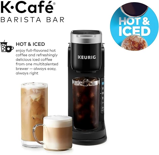 Keurig K-Café Barista Bar Single Serve Coffee Maker, with 3 Brew Sizes, Hot and Cold Brew Capabilities, 2oz Coffee Shot Button, Black (Renewed)