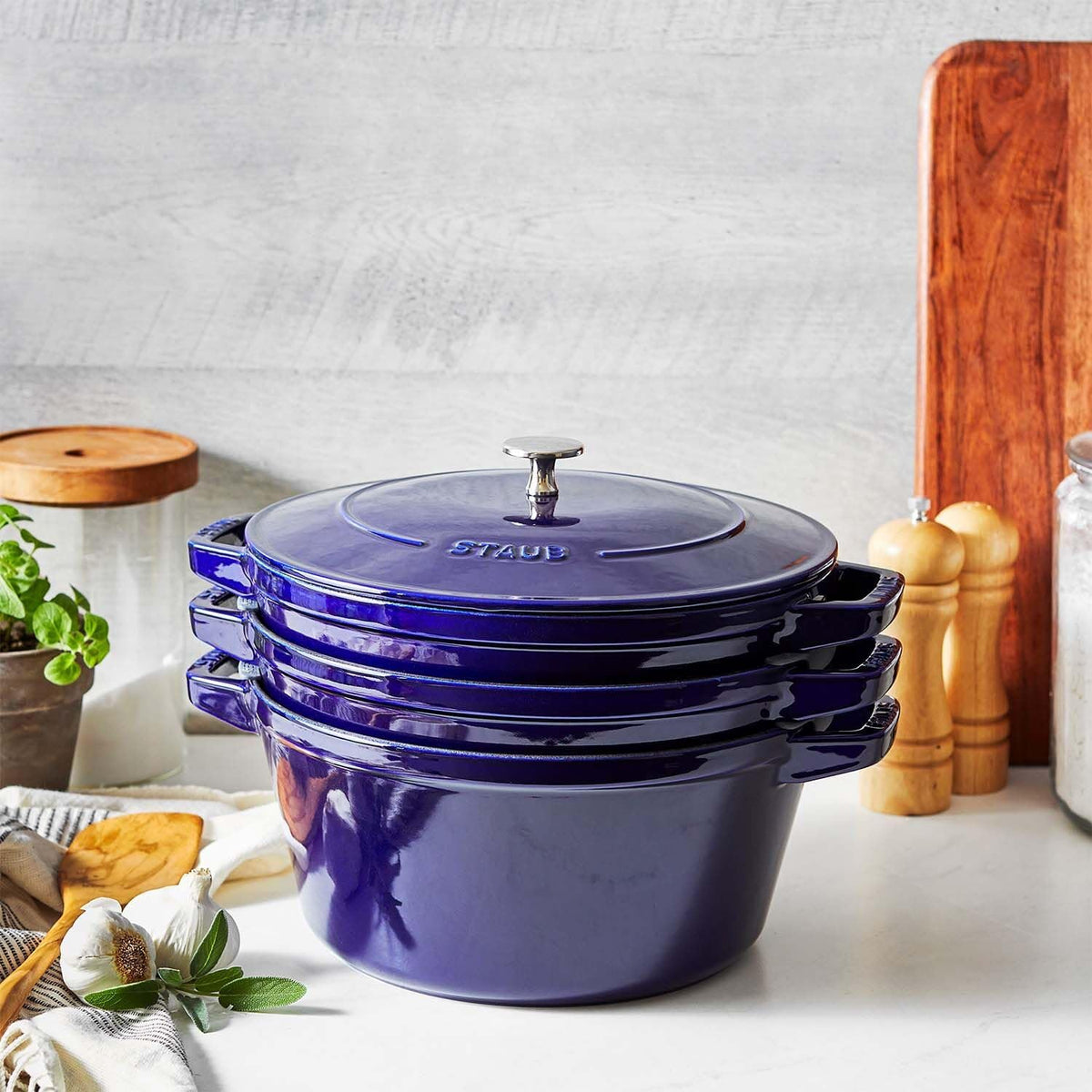 Staub Cast Iron 4-pc Stackable Set - Dark Blue