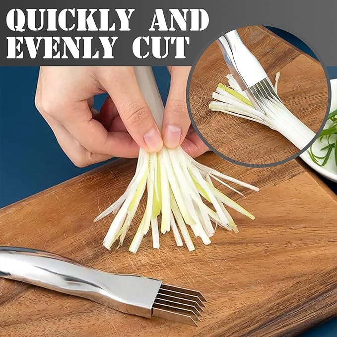 Shred Silk The Knife, 2025 Upgrade Green Onion Cutter Stainless Steel Chopped Kitchen Slicing Tool Cutter for Vegetables Onion Garlic, Multifunctional Kitchen Food Vegetable Cutter (1Pack)