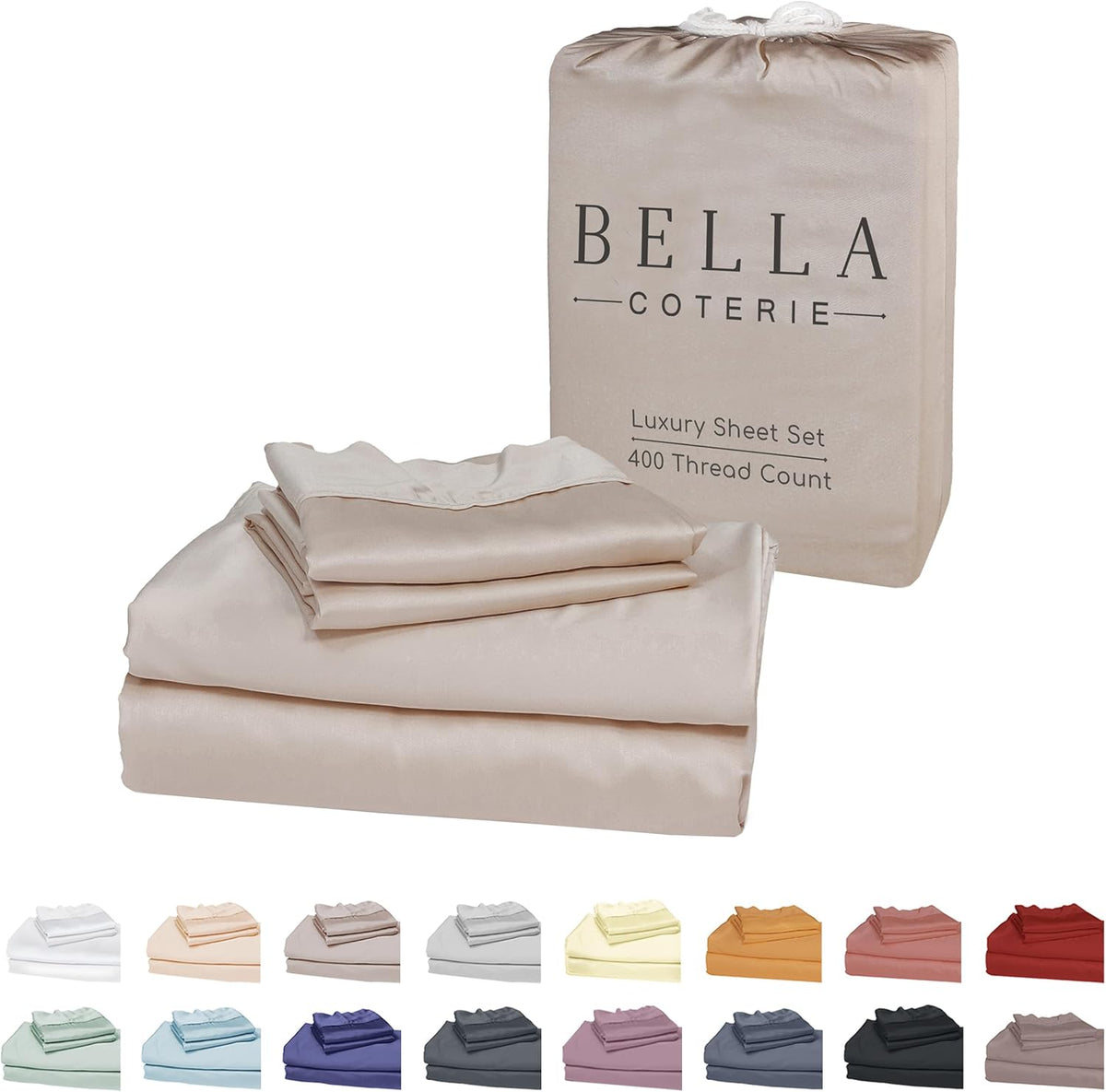 Bella Coterie Luxury Bamboo Viscose Queen Size Sheet Set | 100% Organically Grown | Ultra Soft | Cooling for Hot Sleepers | 18" Deep Pocket [Dune]