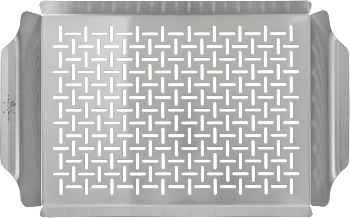 LITTLE GRIDDLE - Large Pro Grill Pan, High sidewalls with built-in handles, Stainless Steel Material, Big Food Capacity and Vented Design - Durable and Easy to Clean