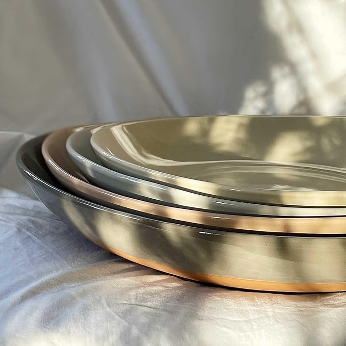 Mora Ceramic Large Serving Bowls- Set of 2 Oval Platters for Entertaining. Modern Kitchen Dishes for Dinner, Fruit, Salad, Turkey, etc. Oven, Dishwasher Safe, 55/35 oz, 13.5" / 11.8" - Neutrals