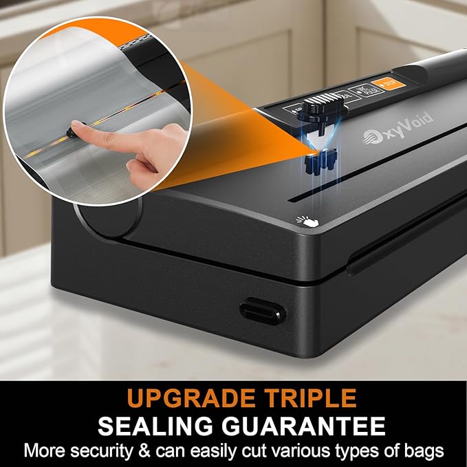 Precision Food Vacuum Sealer Machine, Powerful Automatic vacuum sealer for food Preservation Saver, Easy to Use, One-Touch Operation Food Vacuum Sealing Machine, Built-in Cutter & Hose, 2 Bags Rolls