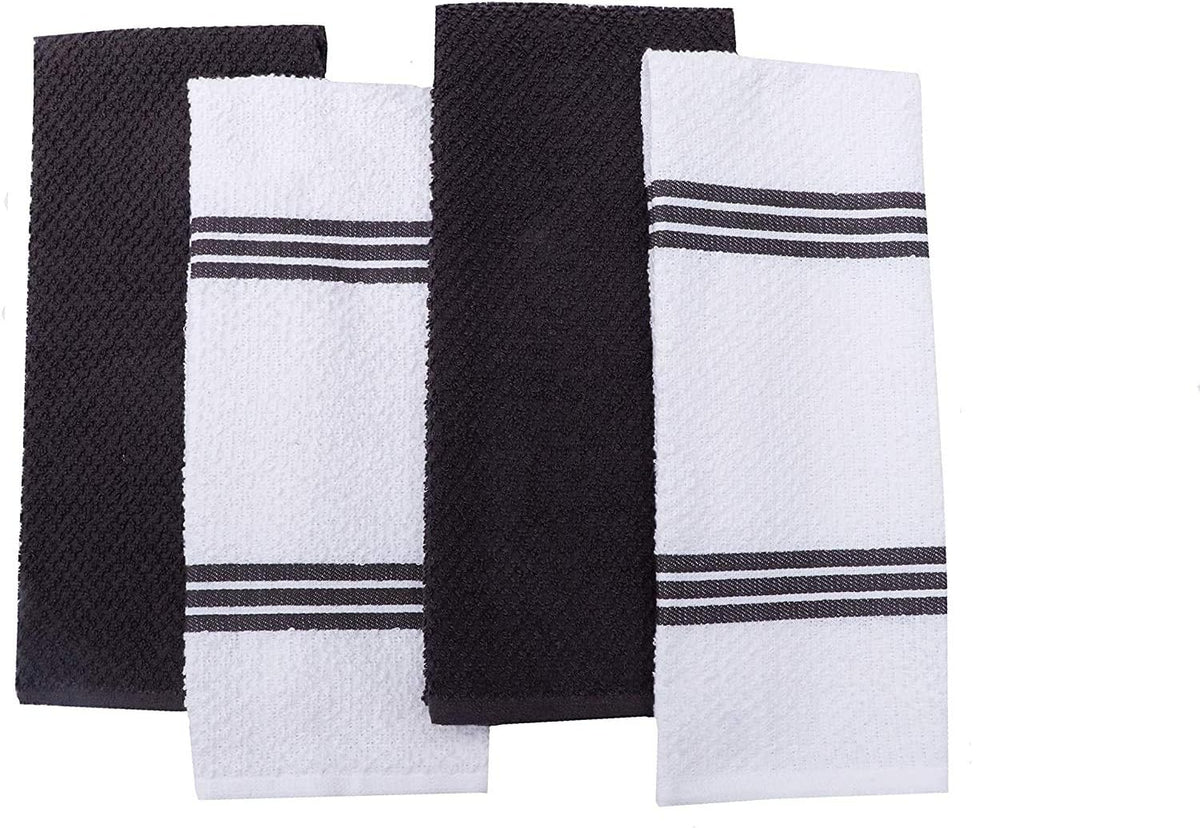 AMOUR INFINI Kitchen Towels Pack of 4 - Absorbent, Quick Drying Premium Cotton Tea Towel - Kitchen Linens 16x28 Inch Dish Towels with Hanging Loop (D.Grey)